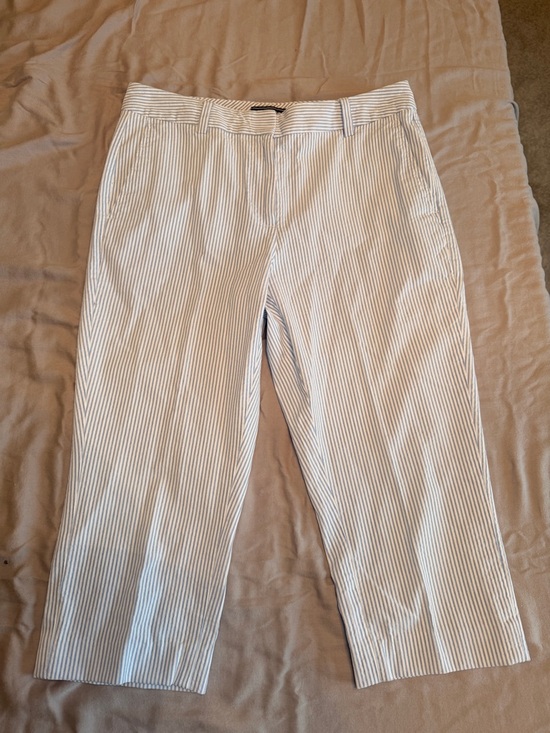 Lands' End Pants - White and Blue Pinstriped Casual Cropped Pants